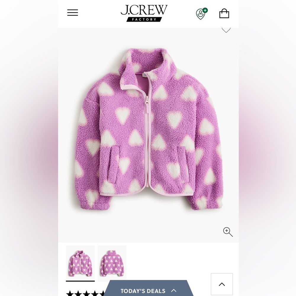 J. Crew Factory Purple Sherpa Jacket with White Heart Print
